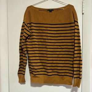 Striped Mustard/orange and Navy Sweater size small cozy core scoop neck